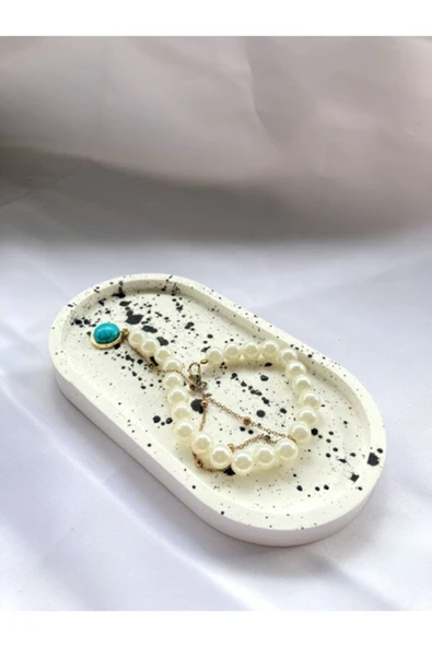 Dekoratif Oval Beton Biblo Tabak Beton Takı Tabağı Mum Tabağı Organizer Mumluk Tütsülük - Resim 2