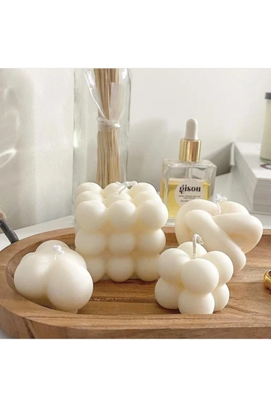 4lü Dekoratif Kokulu Beyaz Mum Seti