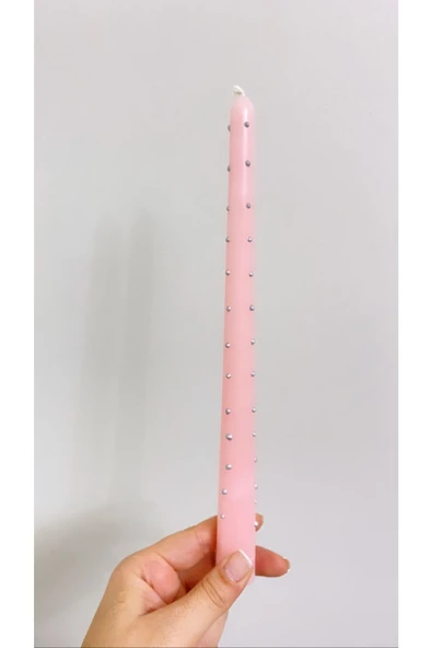 Pembe Kokulu Şamdan Mum Gümüş Detaylı - Resim 2