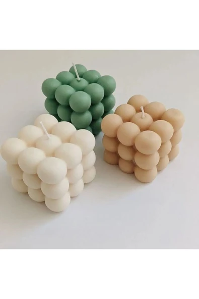 3 Renk Dekoratif Kokulu Bubble Figür Mum Yeşil Sütlü Kahve Beyaz