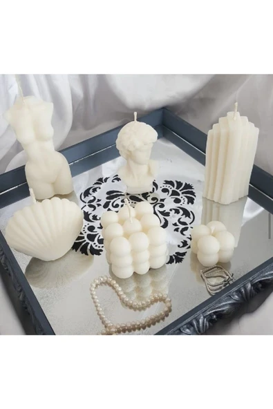 6lı Kokulu Beyaz Dekoratif Mum Set ürün görseli