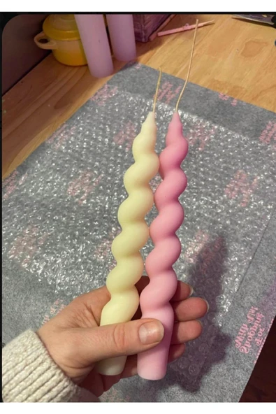 2’li Sarı Pembe Şamdan Kokulu Mum - Resim 2