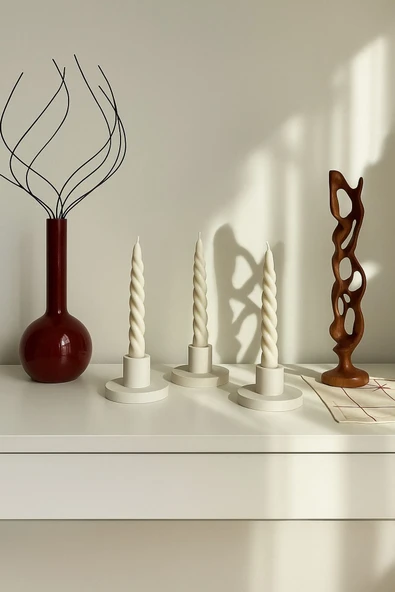 Burgu Şamdan Mumu 3 Adet Kıvrımlı Mum Dekoratif Hediyelik