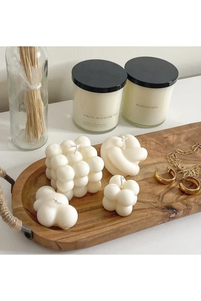 4lü Dekoratif Kokulu Beyaz Mum Seti - 3