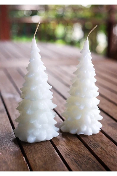 2'li Çam Ağacı Mum Seti, Dekoratif Mum, Yeniyıl Konsept, Yılbaşı Hediye, Kokulu Beyaz Mum, 12cm ürün görseli