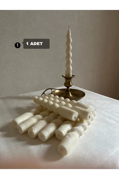 1 Adet Doğal Renk Burgulu Şamdan Mumu Doğal Kokulu Uzun Çubuk Konik Burgu Spiral Mum Dekoratif - 1