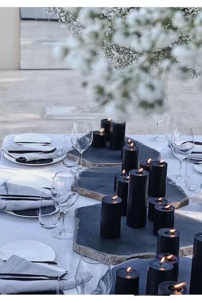 Mumbox 3’lü Siyah Kütük Mum Dekoratif Blok Mum (8, 10, 15) - Resim 2