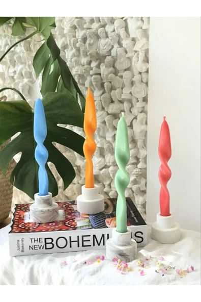 4 Adet Renkli Burgu Şamdan Kokulu Dekoratif Mum