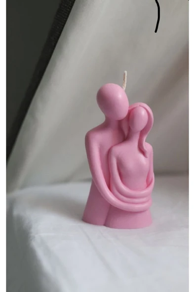 Tekli Sevgili Sıcak Kucaklama Pembe Mum