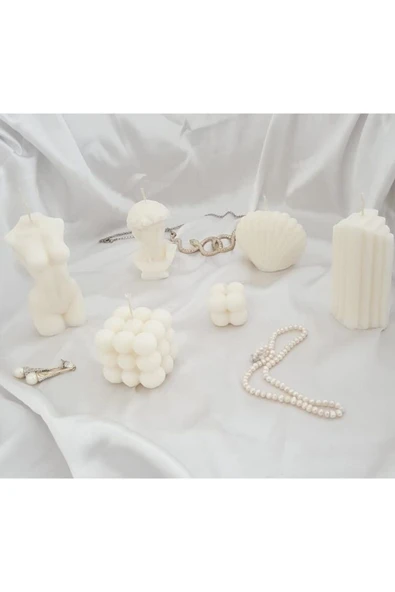 6lı Kokulu Beyaz Dekoratif Mum Set - Resim 2