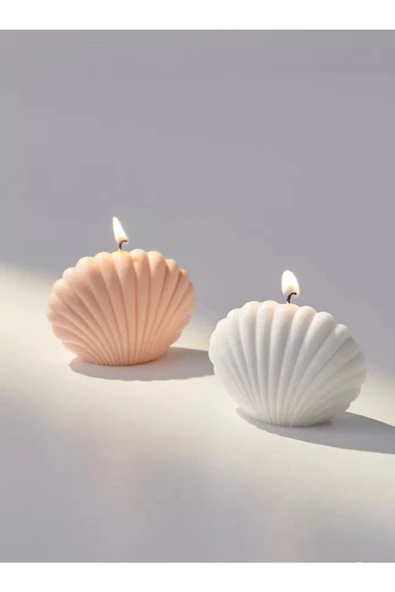 Somon Ve Beyaz Renkli Mini Istiridye Mum - Resim 2