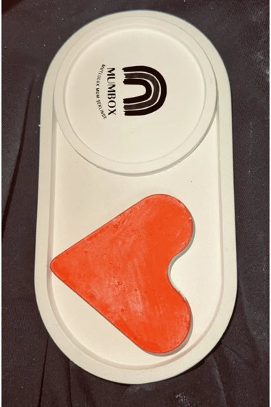 4 Lü Set Dekoratif Oval Beton Taş Tabak Şamdan Mumluk Bardak Altlığı Kalpli Figür - 2