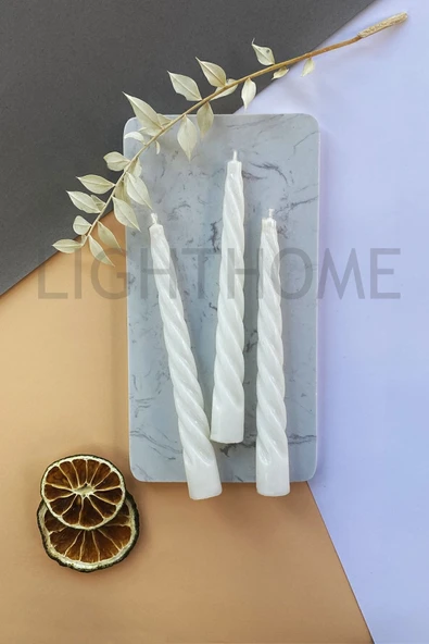 Kıvrımlı Beyaz Şamdan Mumu - 3 Adet Pamuk Fitilli Uzun Burgulu Mum 1 ürün görseli