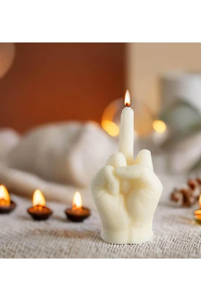 Orta Parmak Beyaz Renk Mum - Resim 3