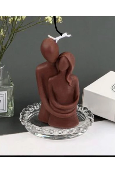 Tekli Sevgili Sıcak Kucaklama Kahverengi Mum - 2