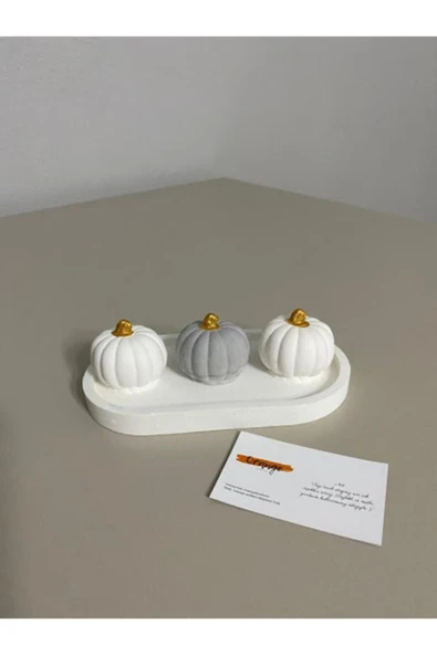 Dekoratif Oval Beton Biblo Tabak Takı Tabağı & 3'lü Beton Biblo Kabak - Resim 3