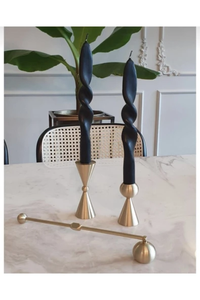 2li Siyah Renk Burgulu Şamdan Mum ürün görseli