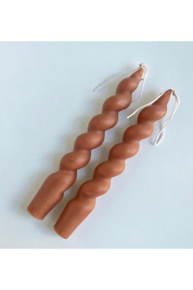 2’li Kahverengi Kokulu Burgu Spiral Şamdan Mum - Resim 2