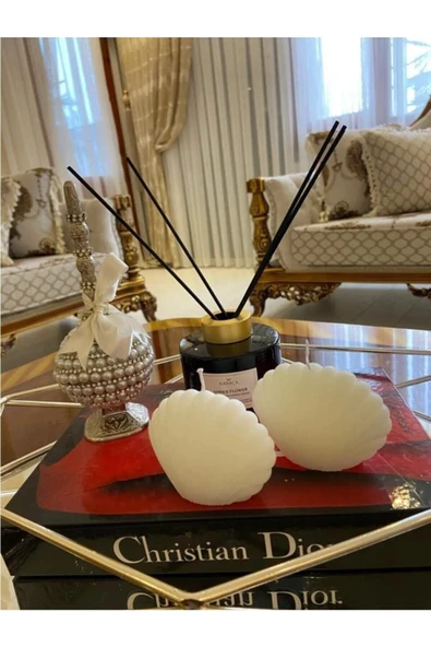 2li Beyaz Kokulu Dekoratif Istiridye Mum Takımı ürün görseli