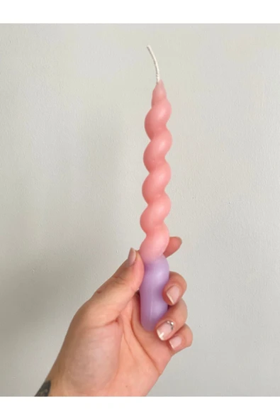 3’lü Çift Renkli Spiral Mum (lila Pembe) - Resim 3