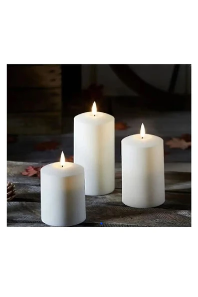 Mumbox 3’lü Beyaz Kütük Mum Dekoratif Blok Mum( 6, 7.5, 9) - Resim 3