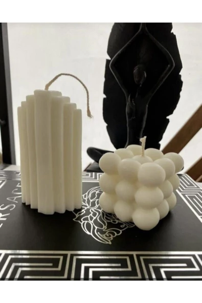 2li Dekoratif Kokulu Beyaz Mum ürün görseli