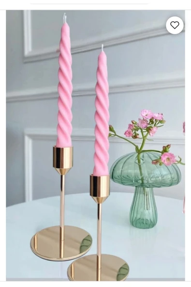 2'li Pembe Burgu Mum, Kıvrımlı Konik Şamdan Mumu,21 Cm ürün görseli