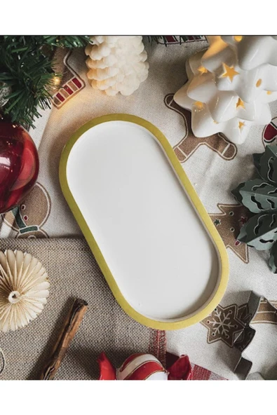 Dekoratif Oval Beton Yılbaşı Tabak Takı Tabağı Mum Tabağı Organizer Yeni Yıl New Year