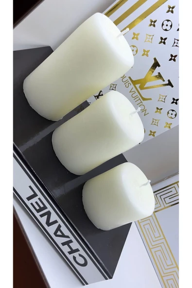 3'lü Silindir Mum Seti Baton Mum Dekoratif - Kütük Mum - Blok Mum - 2