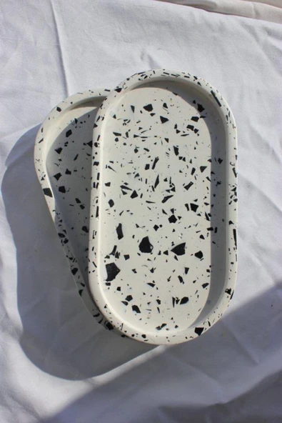 2 Li Dekoratif Oval Beton Biblo Tabak Beton Takı Tabağı Mum Tabağı Organizer Mumluk Tütsülük ürün görseli