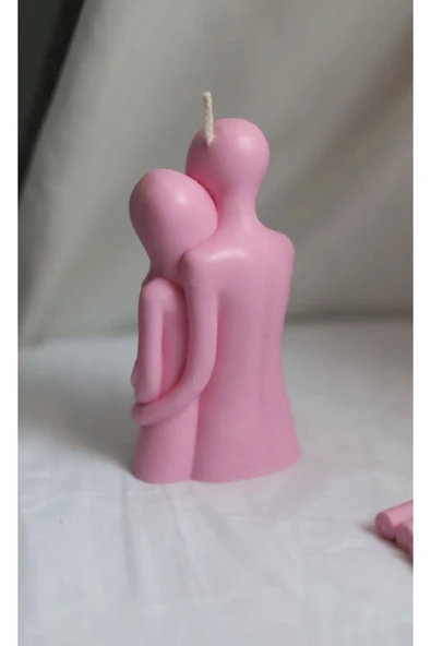 Tekli Sevgili Sıcak Kucaklama Pembe Mum - Resim 3