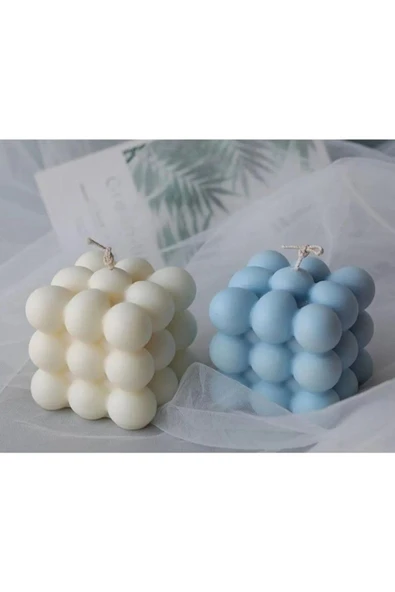 Soya Wax 2'li Dekoratif Mavi Beyaz Bubble Firüglü Kokulu Mum