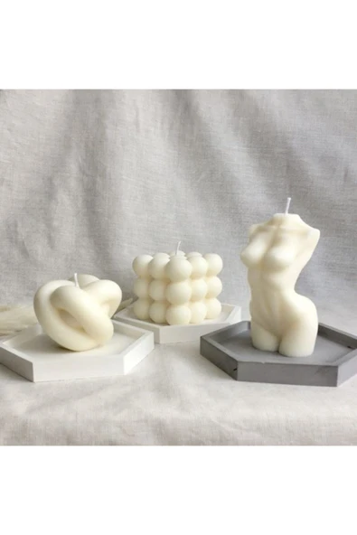 Dekoratif 3'lü Kadın Bubble Ve Düğüm Mum Vanilya Kokulu ürün görseli