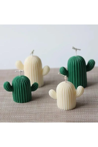 Kaktüs Mum 2'li Set Pudra Kokulu Kaktüs Mum Yeşil Kokulu Kaktüs Mum Ikili Set ürün görseli