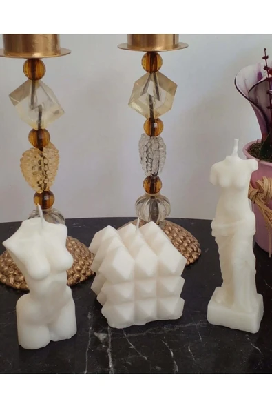 Venüs Kadın Prizma Mum 3 Lü Set Dekoratif Kokulu Mum Seti ürün görseli