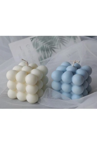 Dekoratif 2'li Bebe Mavisi Ve Krem Rengi Bubble Mum ürün görseli