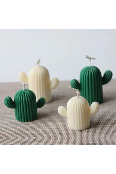 Kaktüs Mum 2'li Set Pudra Kokulu Kaktüs Mum Beyaz Kokulu Kaktüs Mum Ikili Set - Resim 2