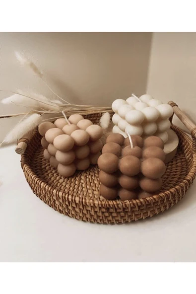 3'lü Kahve Açık Kahve Krem Rengi Kokulu Bubble Mum Seti
