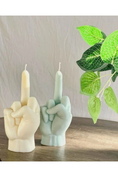 2’li Orta Parmak Beyaz Yeşil Dekoratif Mum
