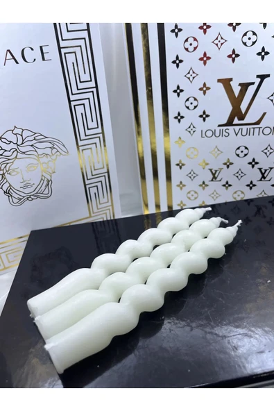 3 Adet Beyaz Burgu Dekoratif Spiral Şamdan Mum - 2