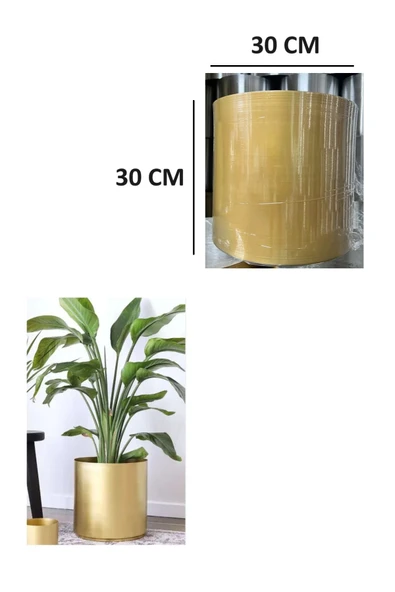 30x30 Cm Gold Altın Renk Metal Alüminyum Saksı Canlı Cansız Çiçek