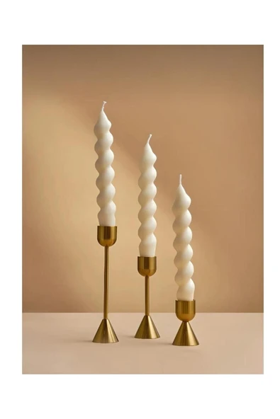 1 Adet Doğal Renk Burgulu Şamdan Mumu Doğal Kokulu Uzun Çubuk Konik Burgu Spiral Mum Dekoratif - 3