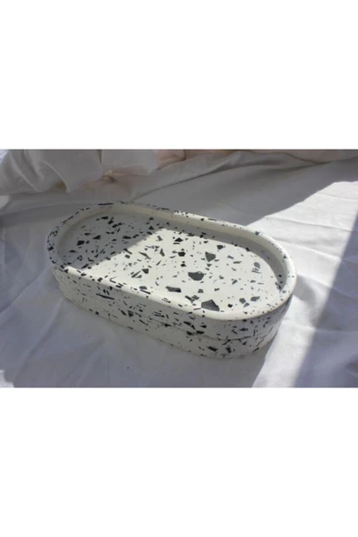 2 Li Dekoratif Oval Beton Biblo Tabak Beton Takı Tabağı Mum Tabağı Organizer Mumluk Tütsülük - Resim 2