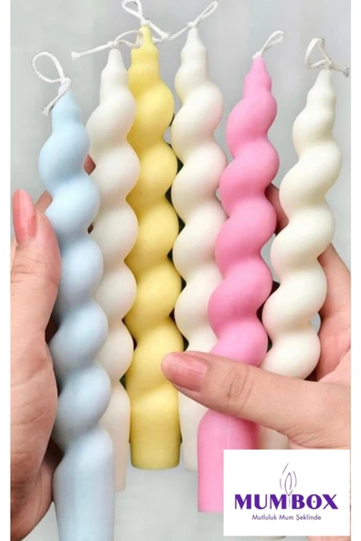 6’lı Burgulu Şamdan Spiral Renkli Mum ürün görseli