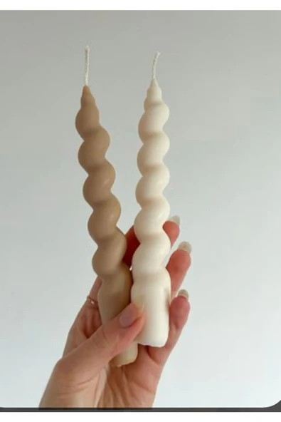 2’li Beyaz Kahverengi Kokulu Şamdan Mum - Resim 2