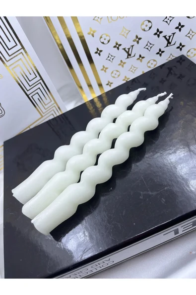 3 Adet Beyaz Burgu Dekoratif Spiral Şamdan Mum - 3