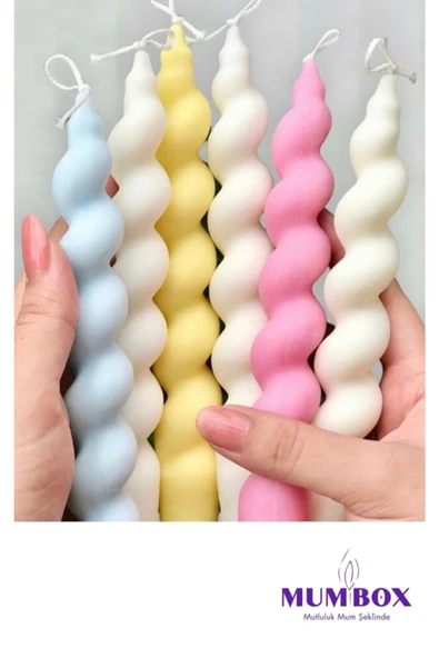 6’lı Burgulu Şamdan Spiral Renkli Mum - Resim 2