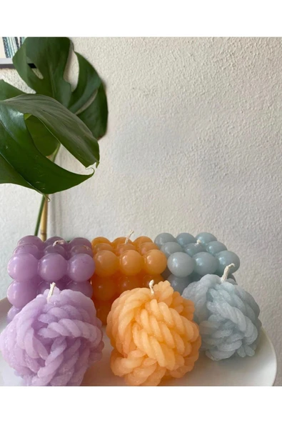 3 Adet Bubble 3 Adet Örgü Dekoratif Renkli Kokulu Mum ürün görseli