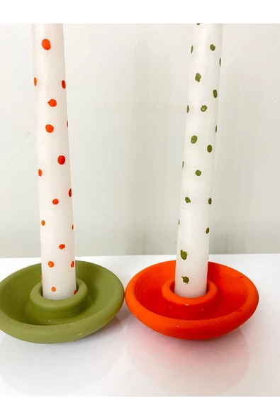 2’li Şamdan Ve Şamdan Mumu Yeşil Ve Turuncu Kokulu - Resim 3