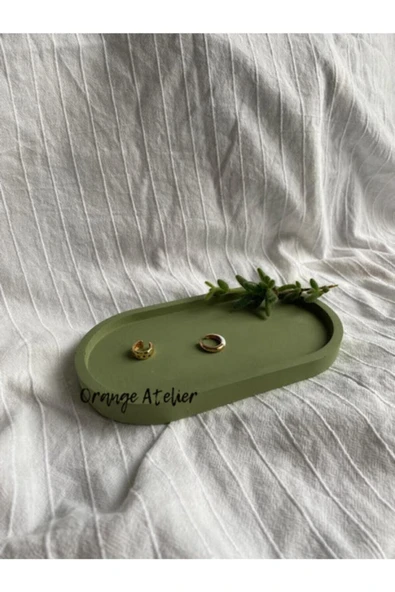 Dekoratif Oval Beton Biblo Tabak Beton Takı Tabağı Mum Tabağı Organizer Mumluk Tütsülük - Resim 2